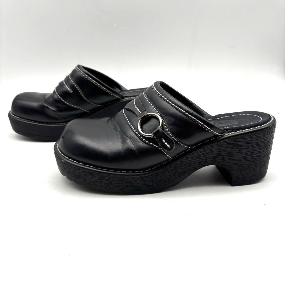 Vintage 90s Y2K Route 66 Black Faux Leather Chunky Platform O-ring Mules 7 - Picture 3 of 16
